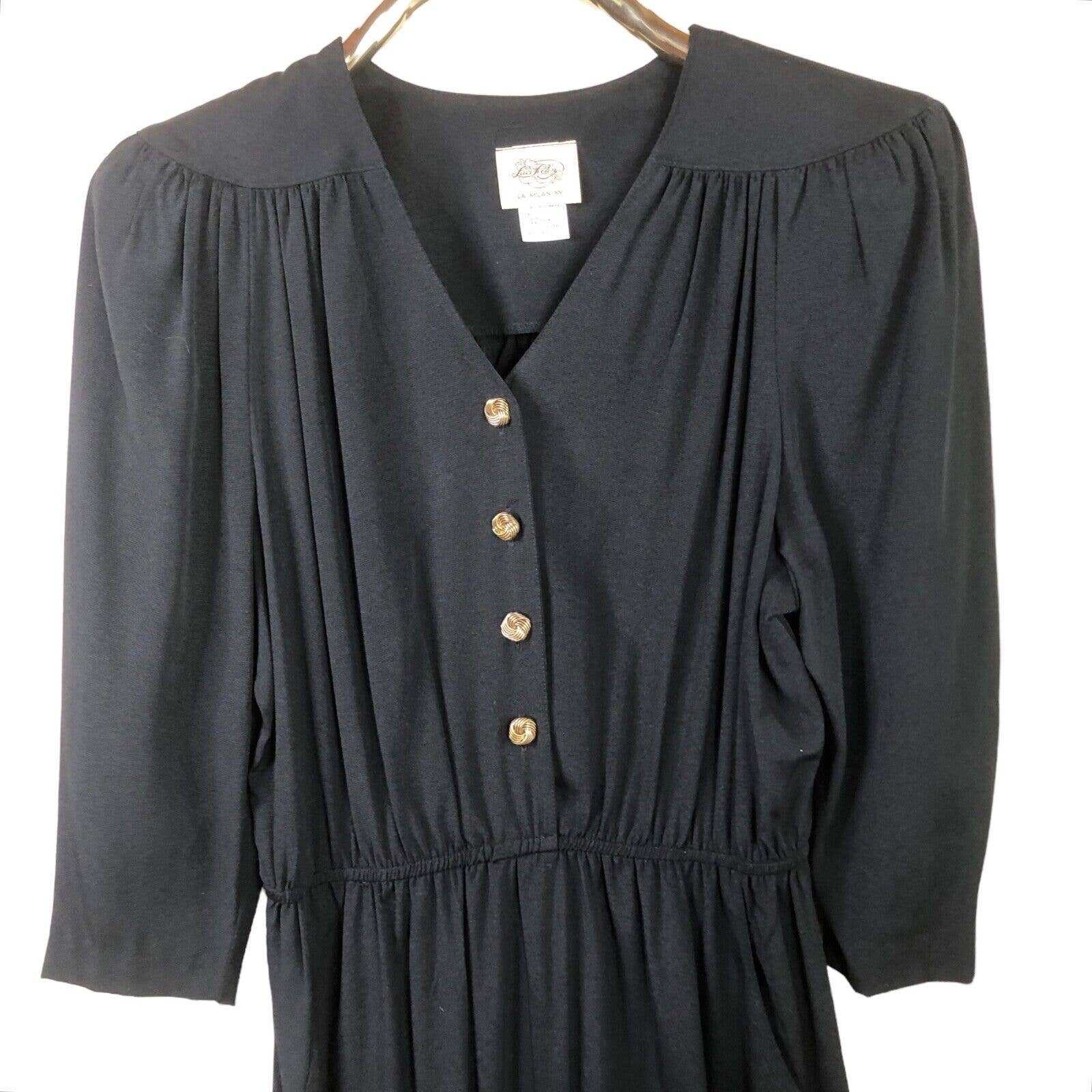 Vintage 80s Luci Fellini Jumpsuit Black V-Neck Elastic Waist Size 12